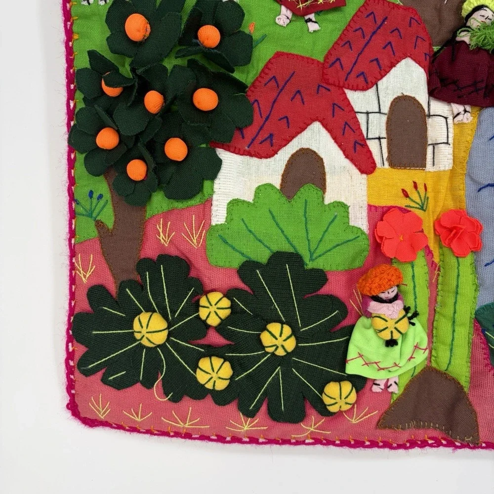 Vtg Folk Art 3D Textile Tapestry Peruvian Arpillera Handmade 19.5